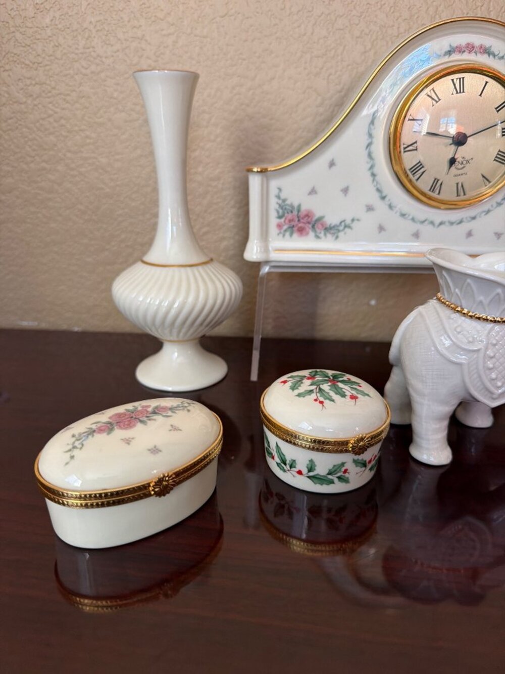 Vintage Lenox Home Decor Lot 8-Pieces Clock Elephants Dolphin Trinket Box Vase - Picture 16 of 17